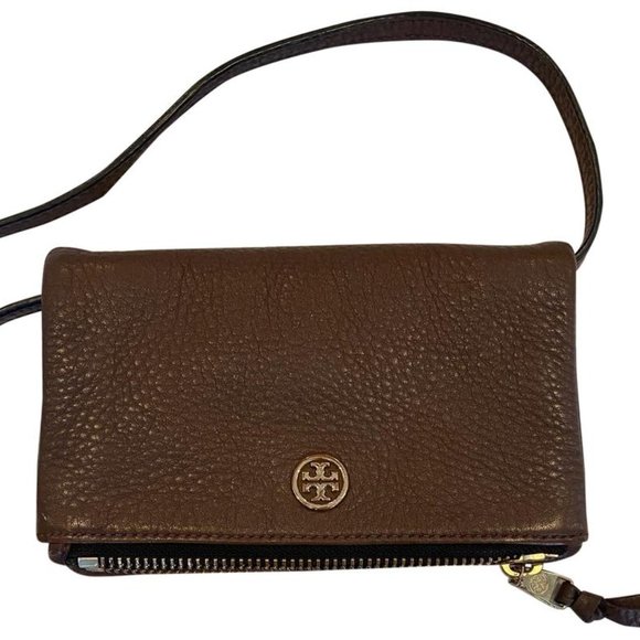 Tory Burch Handbags - COPY - Tory Burch Clutch Pebbled Foldover Small Brown Lea